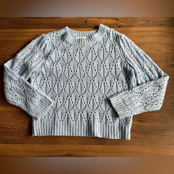 ASTR THE LABEL LIGHT BLUE POINTELLE SWEATER - Picture 2 of 8